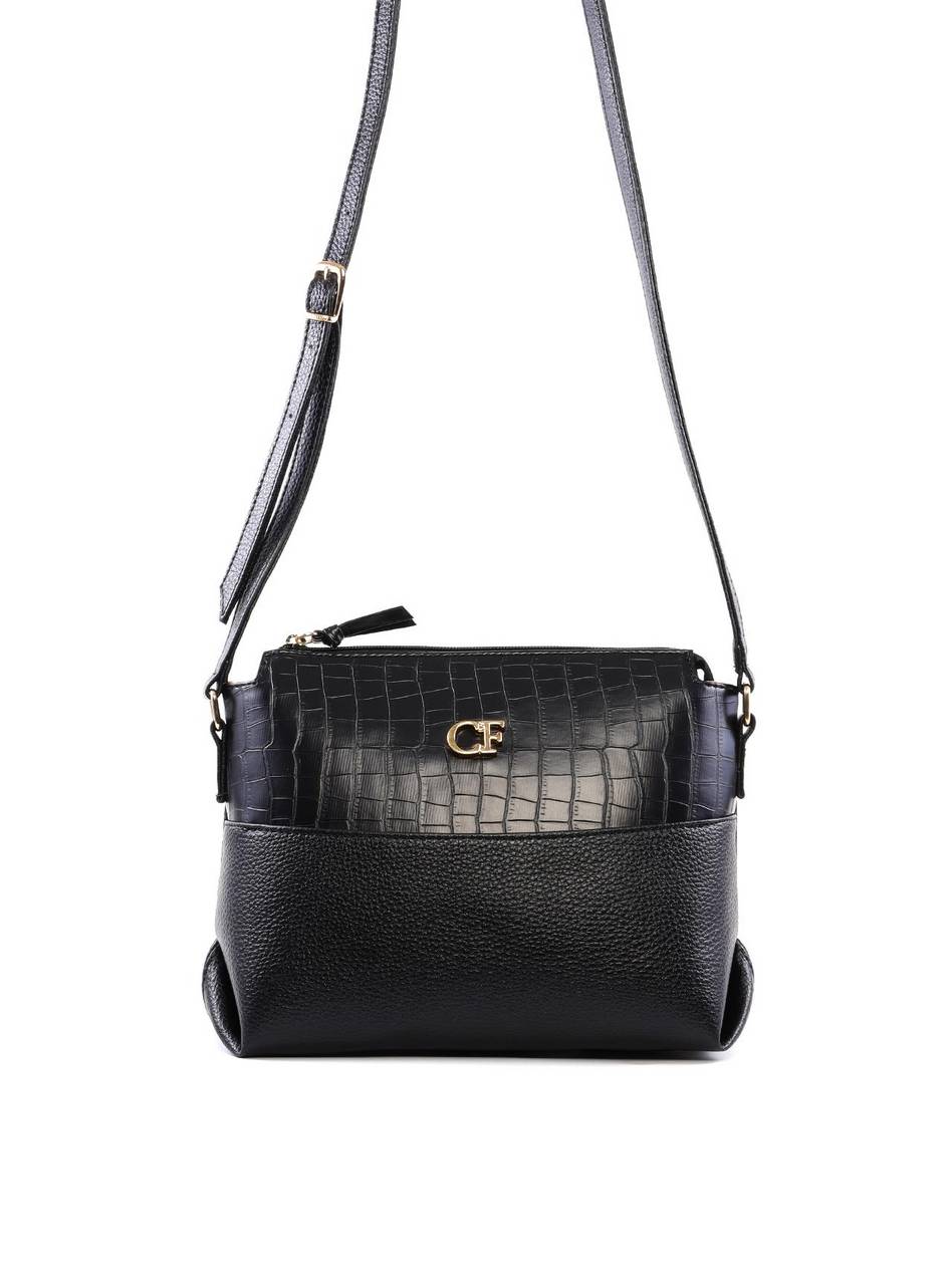Bolsa Transversal Média com Detalhe Croco - Preta BSI-6488 - PR