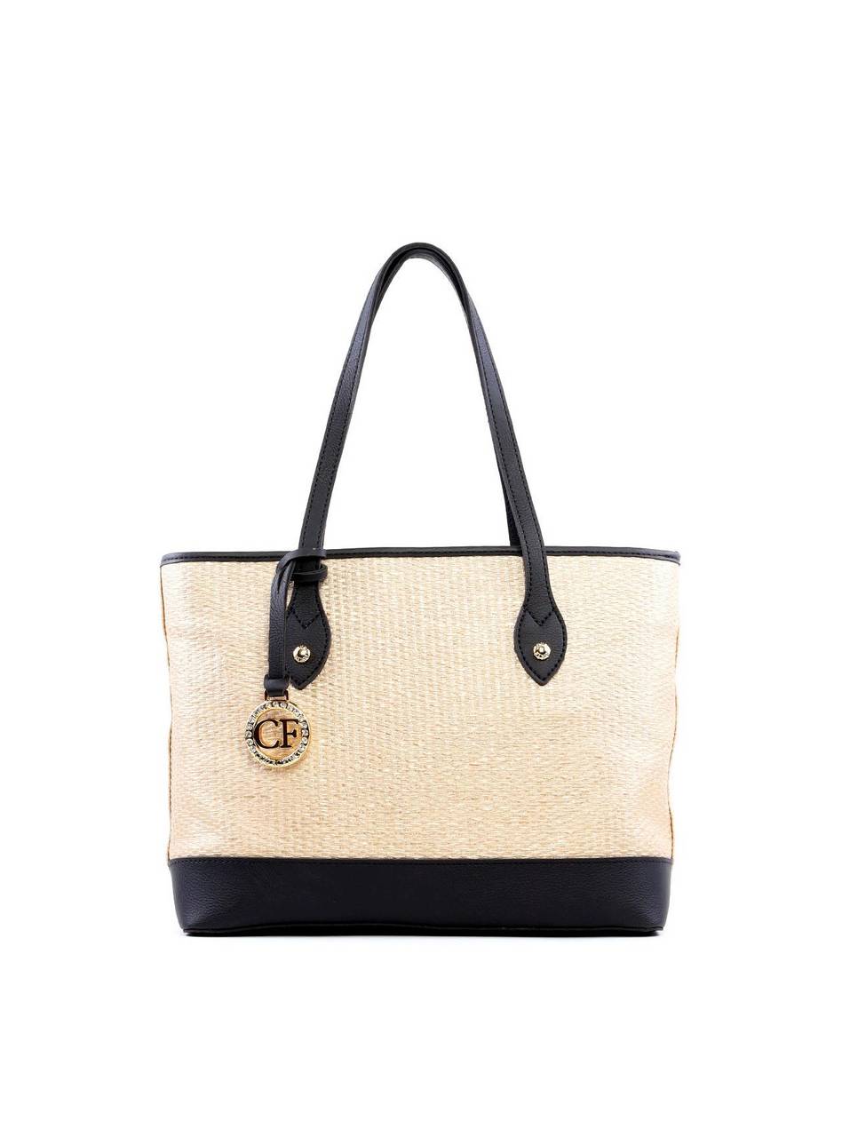 Bolsa Shopper em Palha com Bag Charm - Preta BSI-6247 - PR