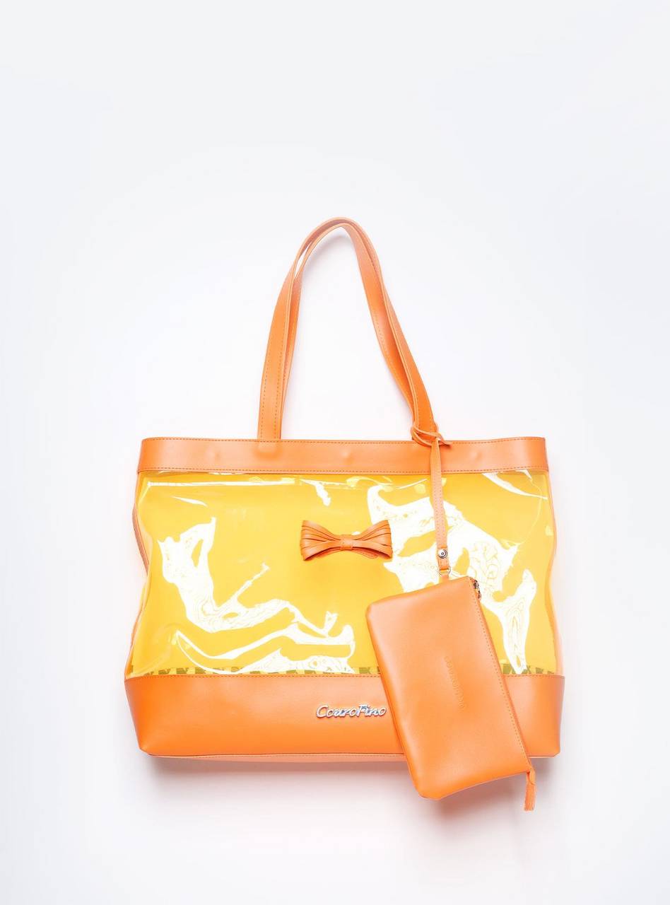 Bolsa Shopper Praia Transparente Laço Grande Laranja BSI-5865 - LR