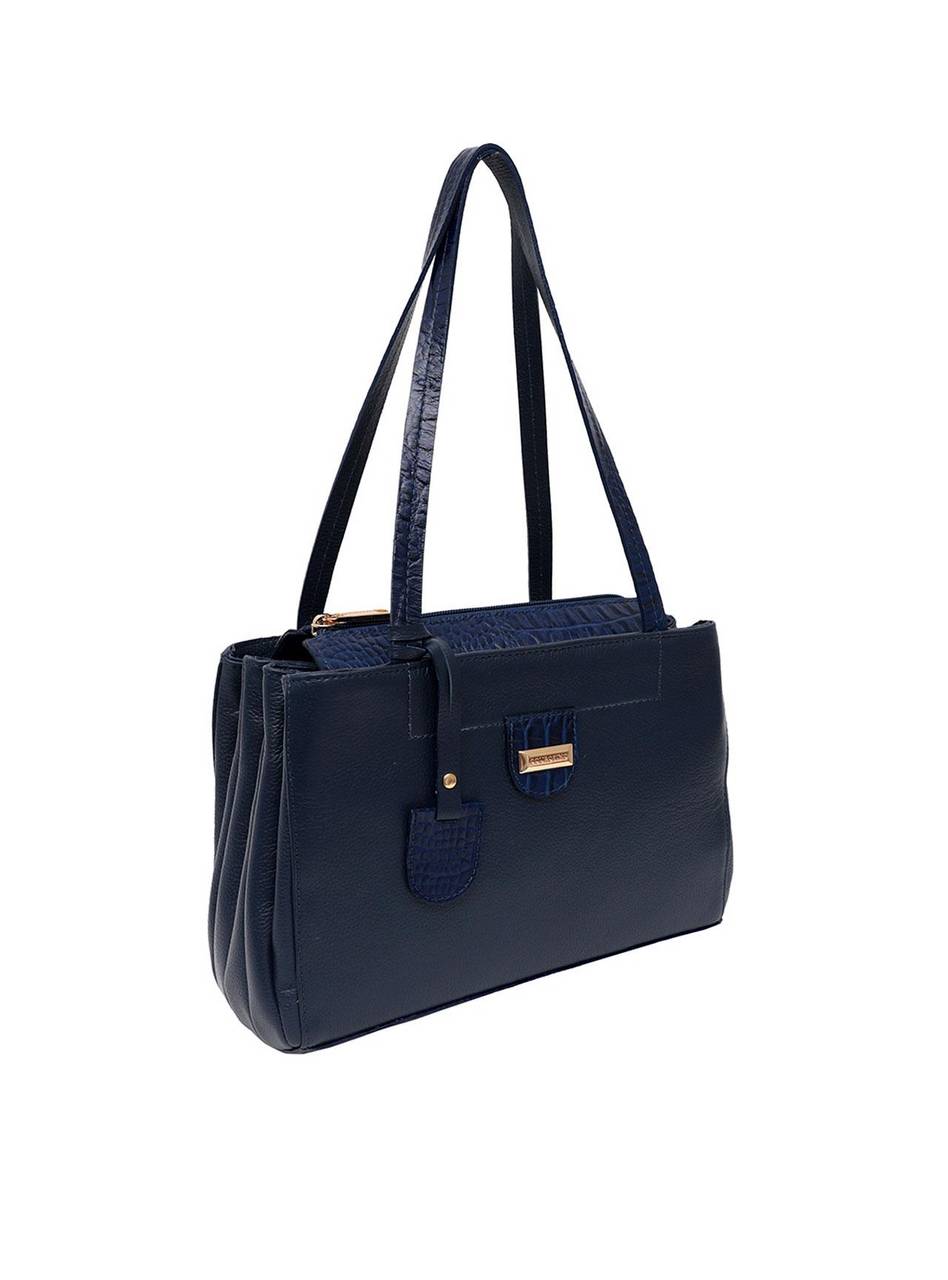 Bolsa Tote Couro Média Transversal Bolsos Azul BSI-5222 - AZ