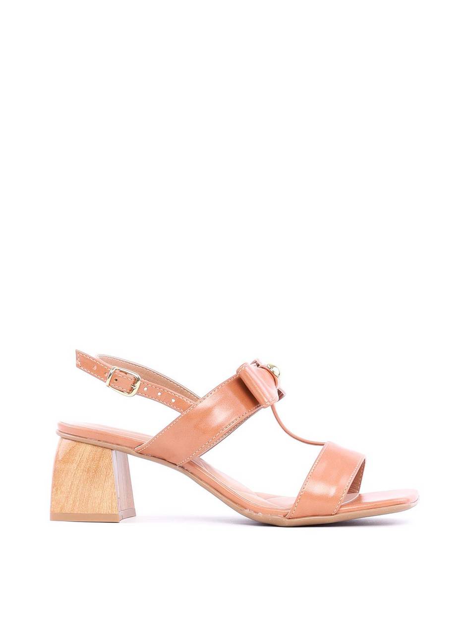 Sandália Salto Bloco de Laço com Rebite - Nude SDI-11800 - NU