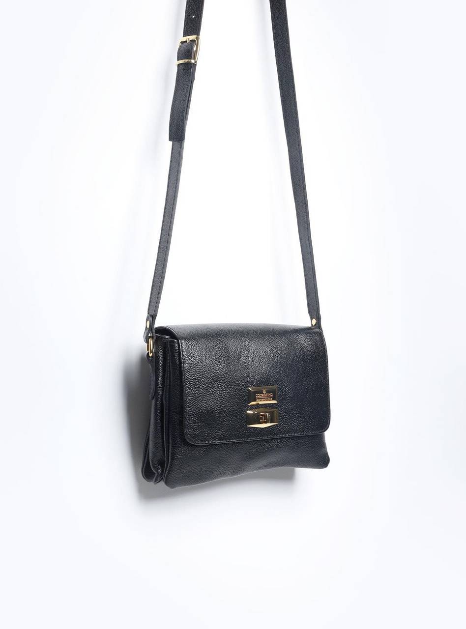 Bolsa Saddle Pequena Couro Alça Regulável Preta BSI-5739 - PR