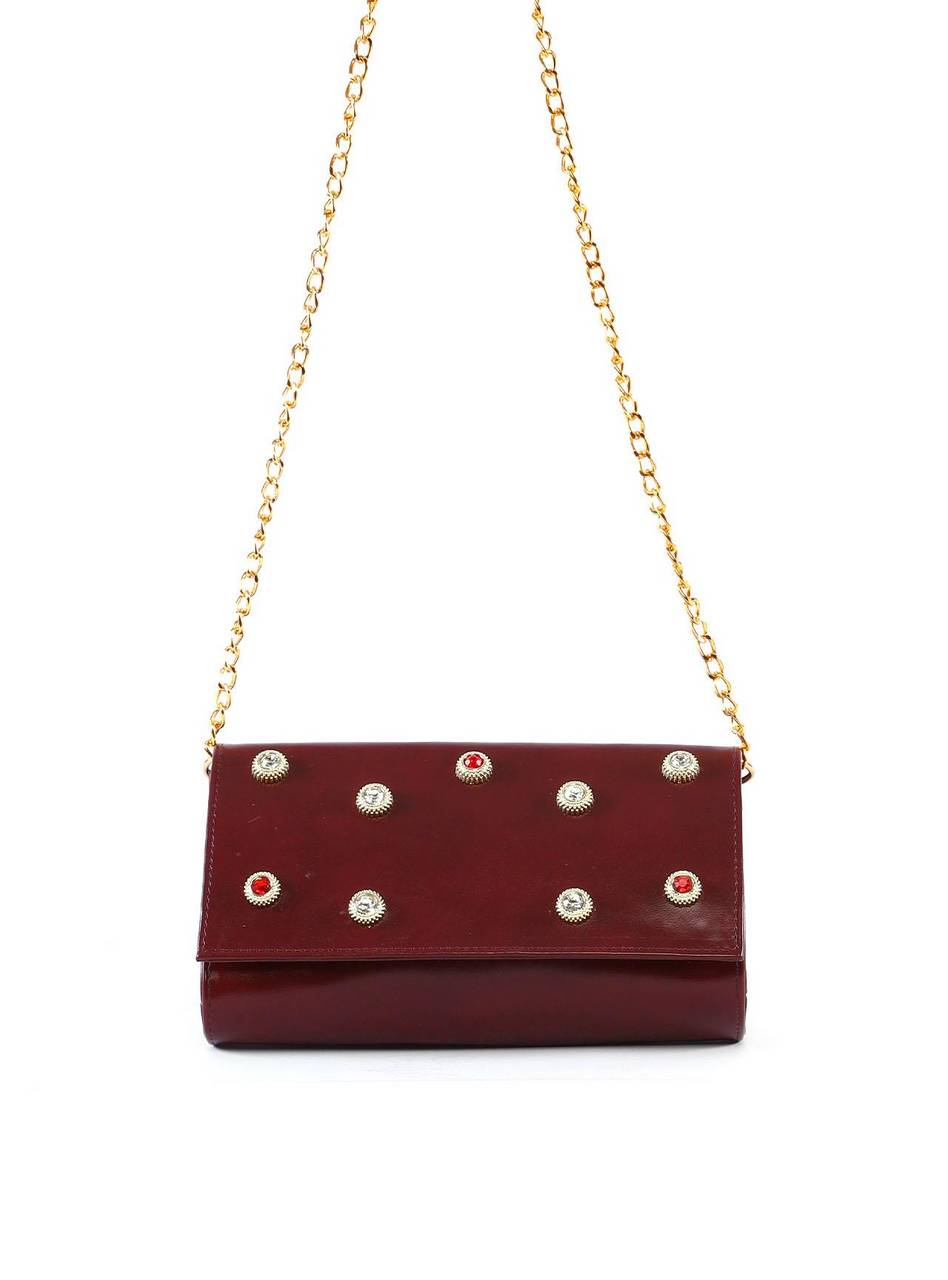 Bolsa Clutch com Pedraria - Vinho BSI-6364 - VI