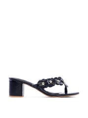 Tamanco de Dedo Salto Bloco com Mini Flores - Preta SDI-11823 - PR
