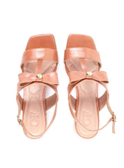 Sandália Salto Bloco de Laço com Rebite - Nude SDI-11800 - NU