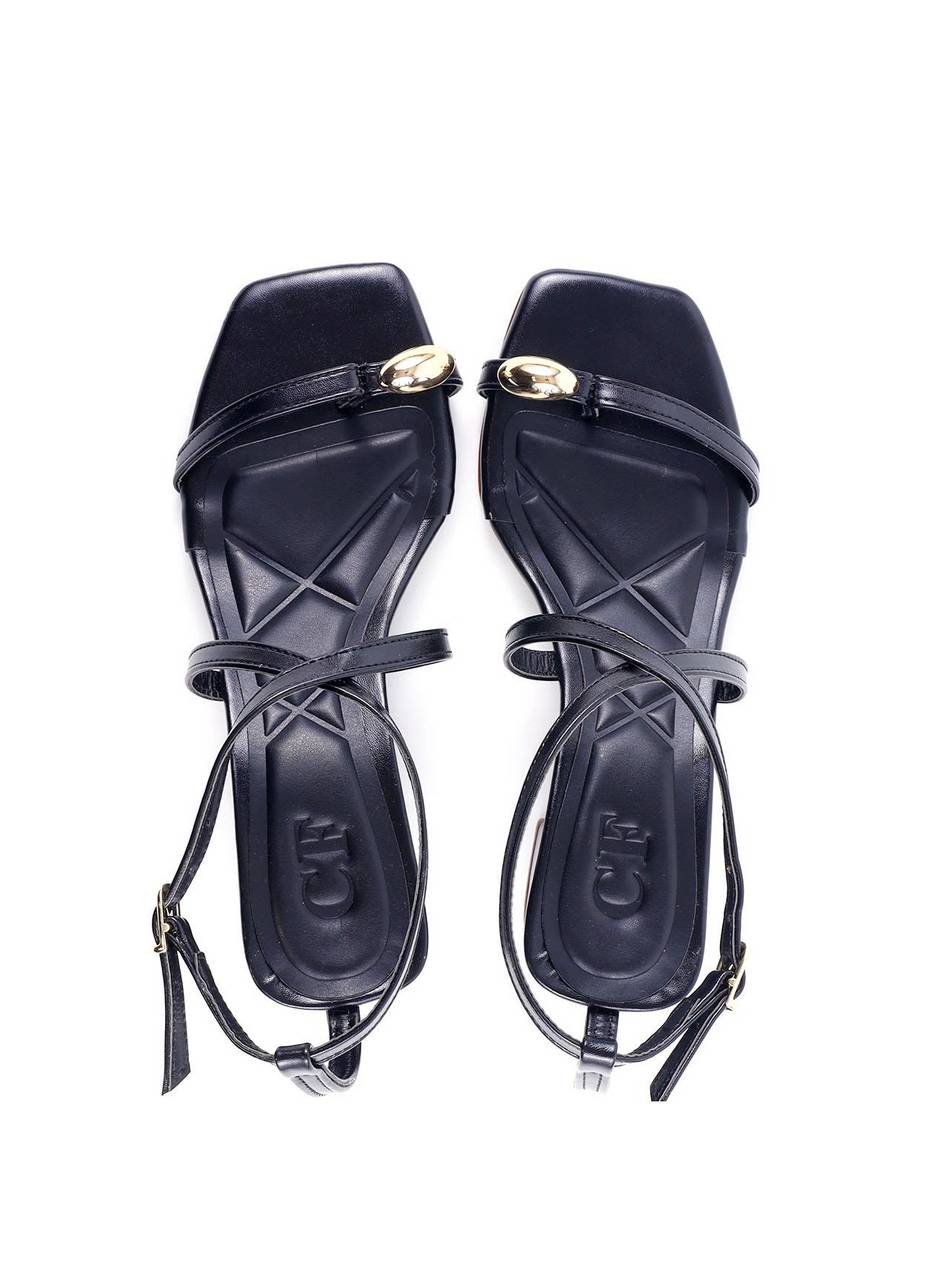 Sandália com Salto Bloco e Detalhe Dourado - Preta SDI-11868 - PR