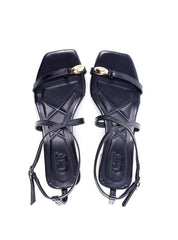 Sandália com Salto Bloco e Detalhe Dourado - Preta SDI-11868 - PR