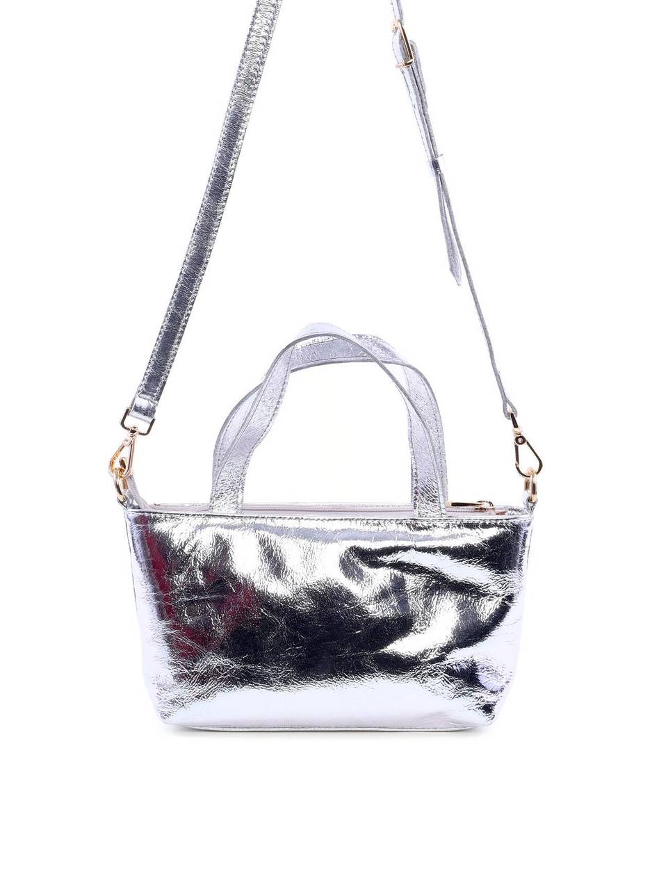 Bolsa Tote com Alça Dupla e Enfeite de Flor - Prata BSI-6111 - PT