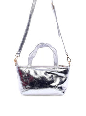 Bolsa Tote com Alça Dupla e Enfeite de Flor - Prata BSI-6111 - PT