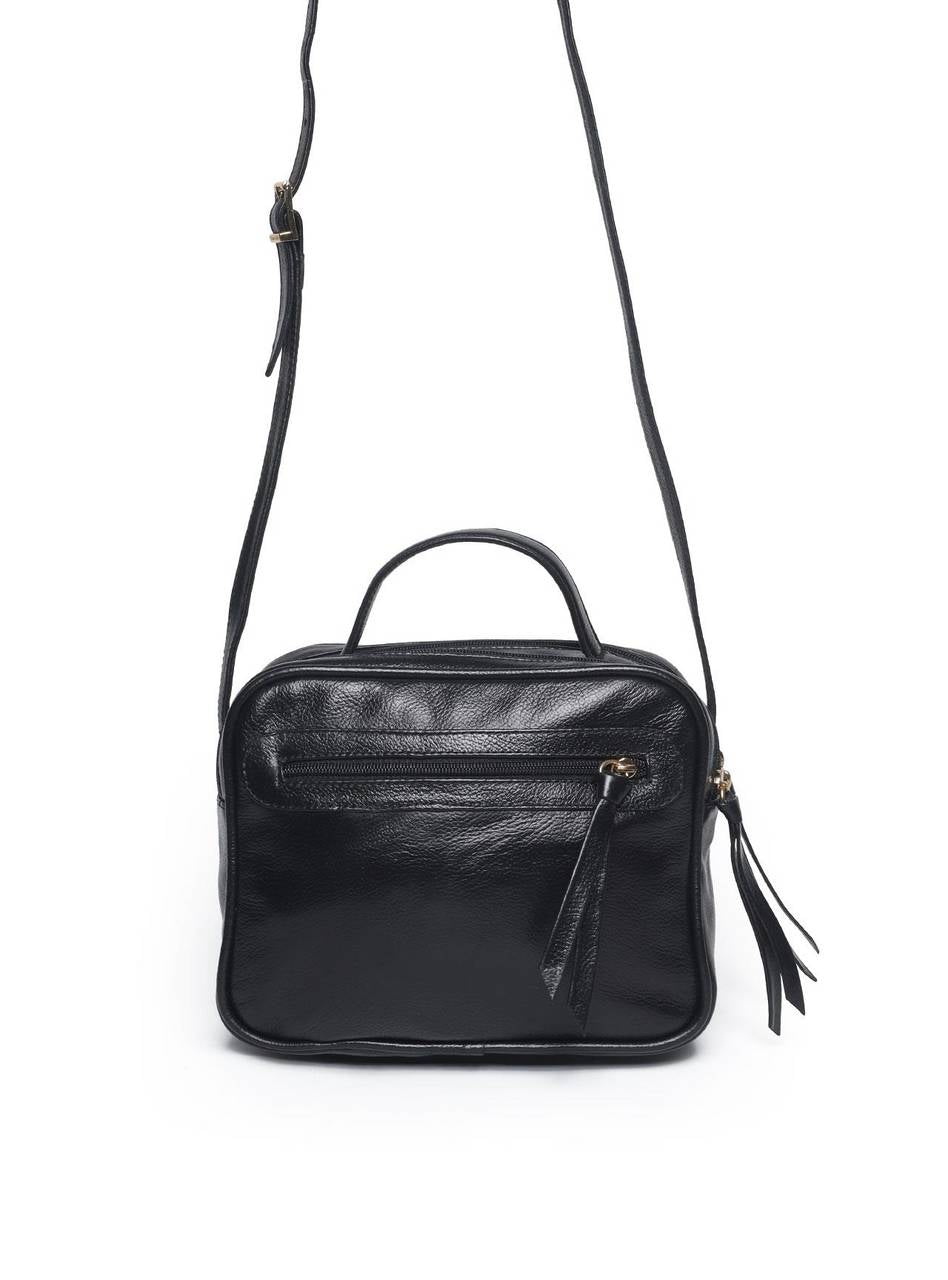 Bolsa Bag Couro Transversal Bolso Atrás Preta BSI-5087 - PR