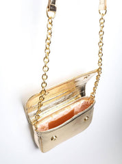 Bolsa Satchel Pequeno Couro Transversal Ouro BSI-5858 - AU