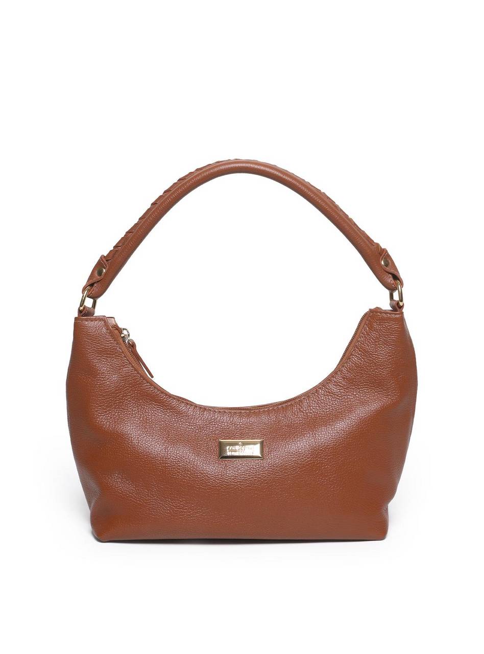 Bolsa Hobo Couro Média Alça Trançada Castor BSI-5899 - CS