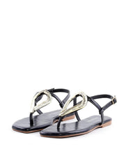 Rasteira com Enfeite Dourado - Preta SDI-12090 - PR