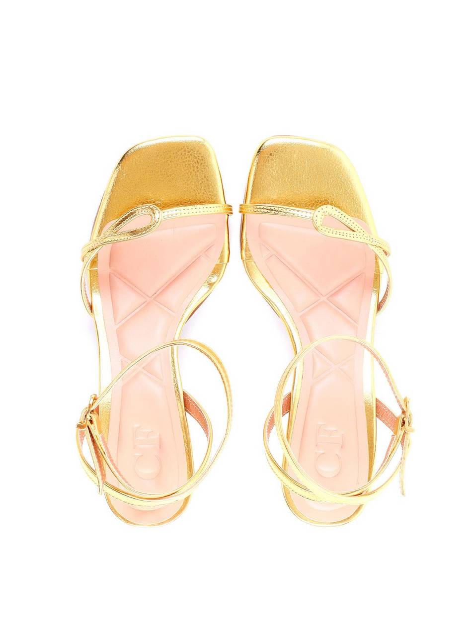 Sandália com Salto Fino e Recorte Geométrico - Ouro SDI-11930 - AU