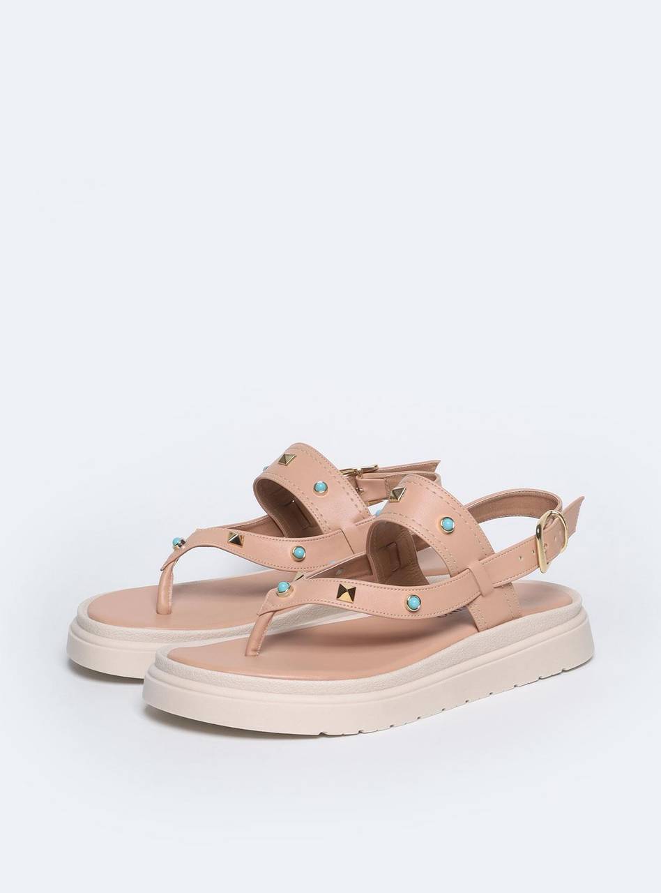 Sandália Feminina Papete Tachas Diversas - Nude SDI-11546 - NU
