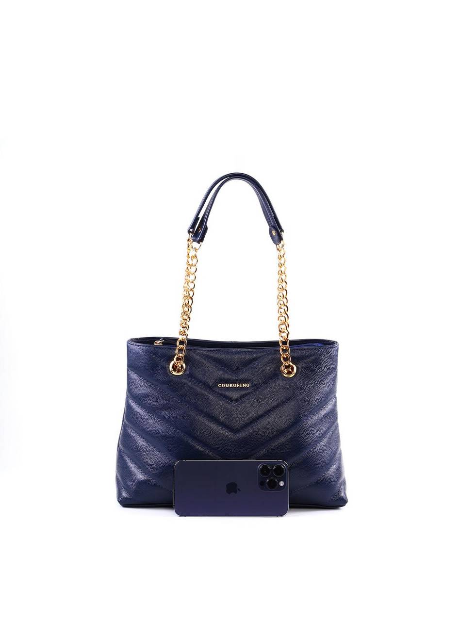Bolsa Tote em Matelassê com Retalho - Azul BSI-6366 - AZ