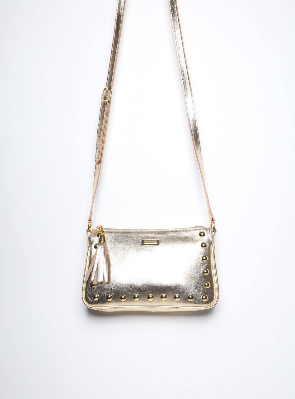 Bolsa Clutch Couro Pequena Transversal Ouro BSI-5873 - AU