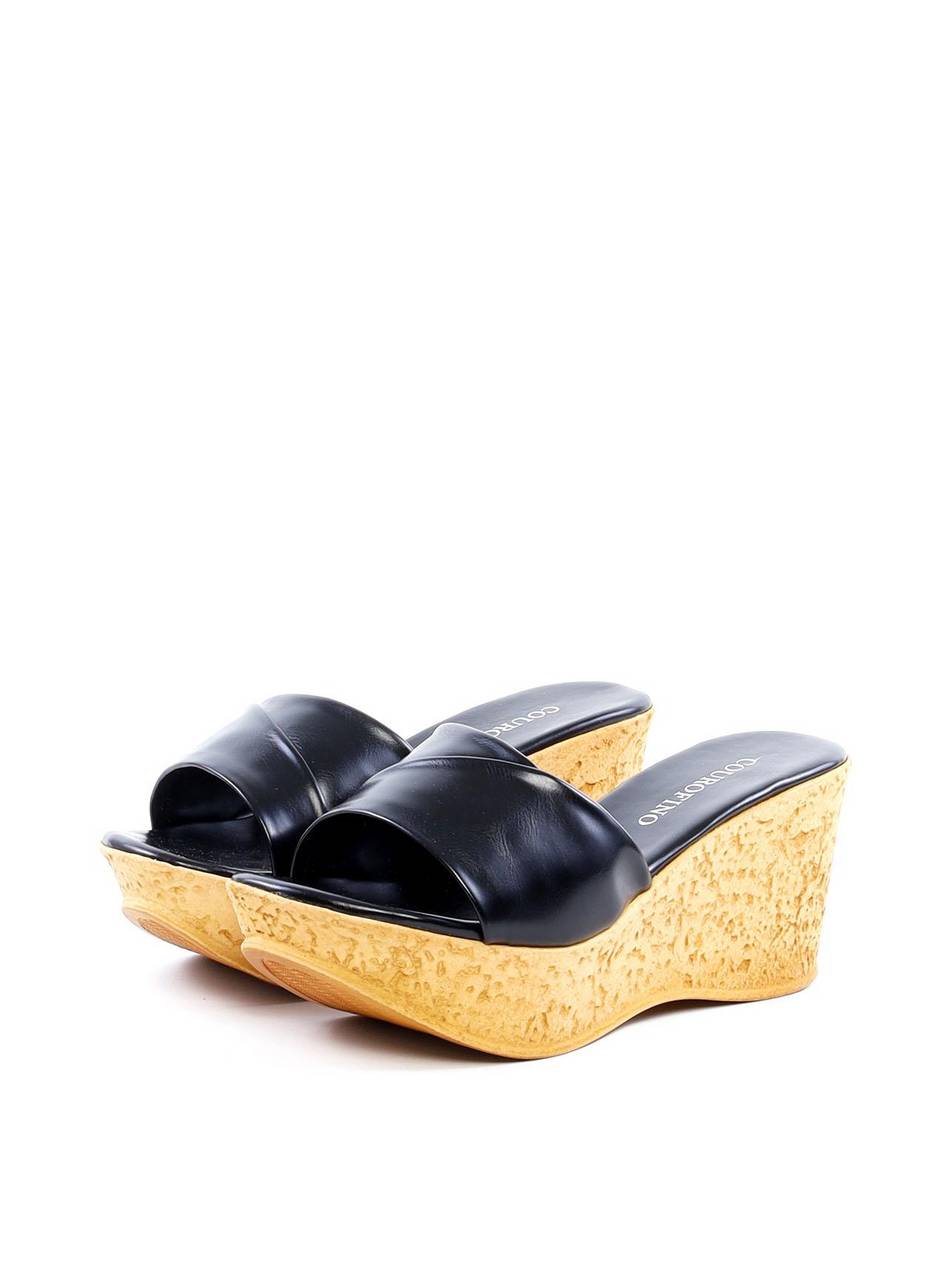 Tamanco Plataforma com Tiras Largas Sobrepostas - Preto SDI-11927 - PR