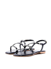 Rasteira de Tiras com Tachas - Preta SDI-11904 - PR