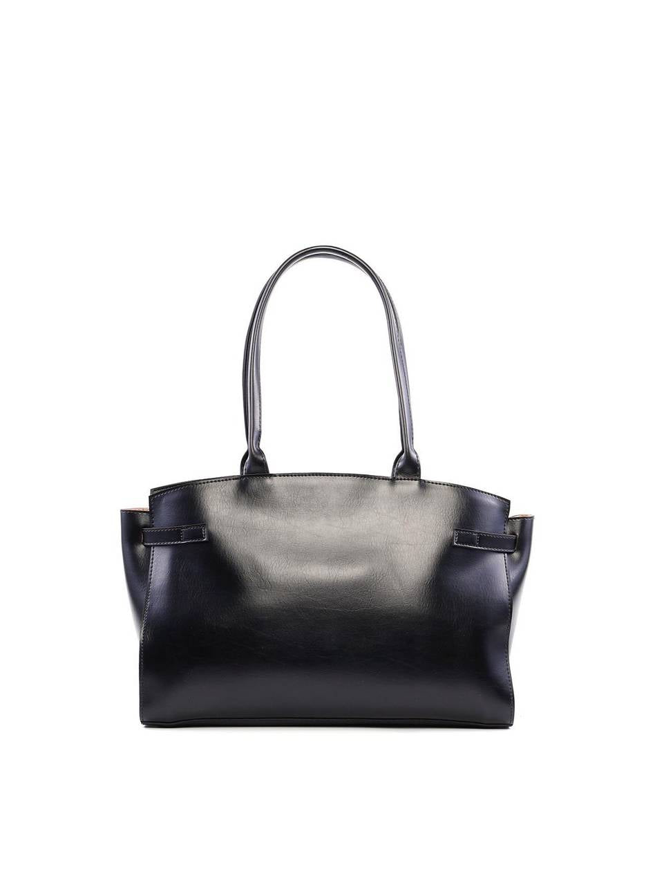 Bolsa Tote de Alça Dupla e Tiras Laterais - Preta BSI-6225 - PR