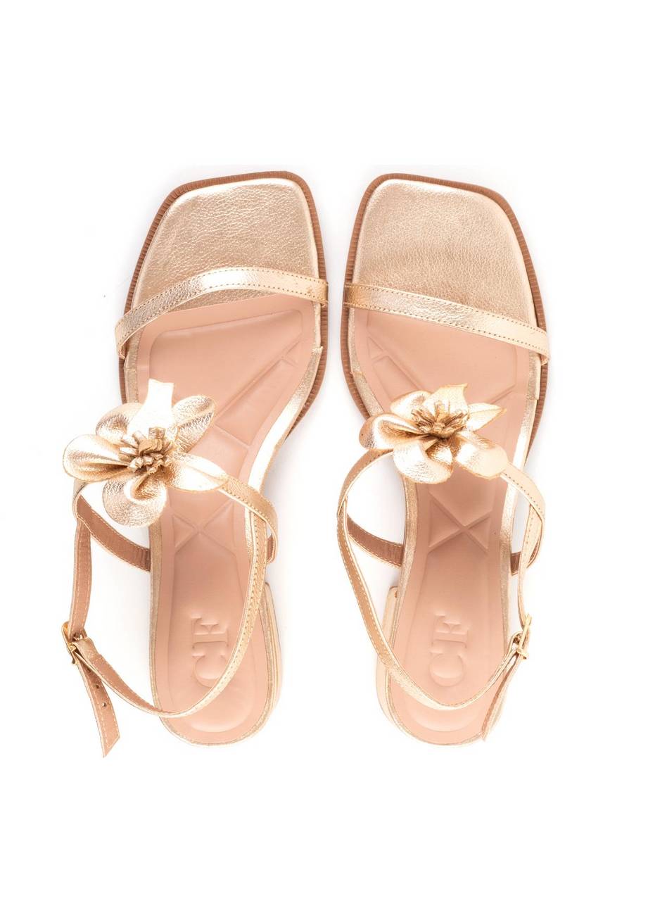 Sandália Salto Bloco Enfeite Flor - Ouro SDI-12034 - AU