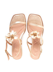 Sandália Salto Bloco Enfeite Flor - Ouro SDI-12034 - AU