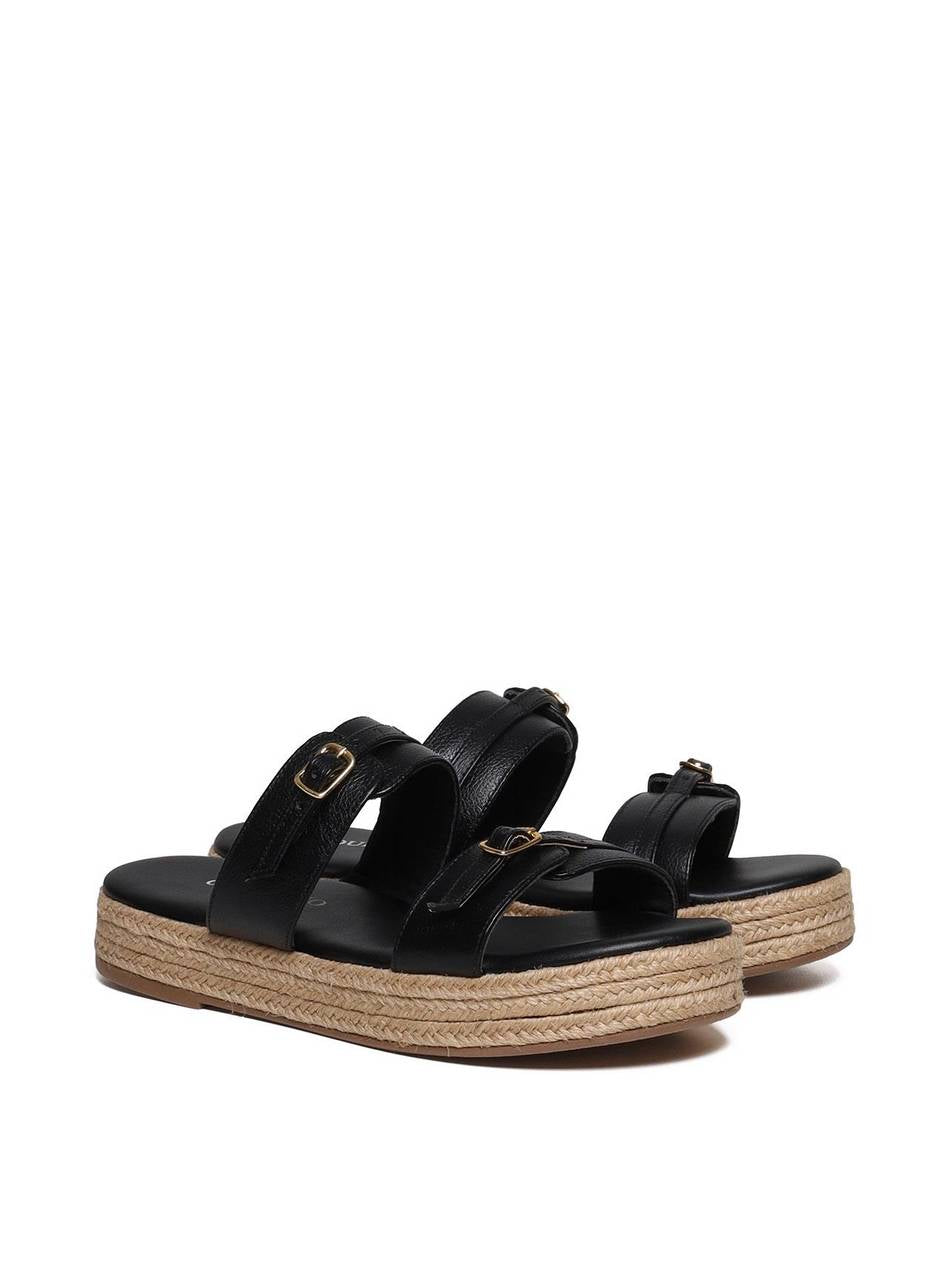 Sandália Flatform Salto em Cordas com Duas Tiras com Fivelas - Preta SDI-11677 - PR