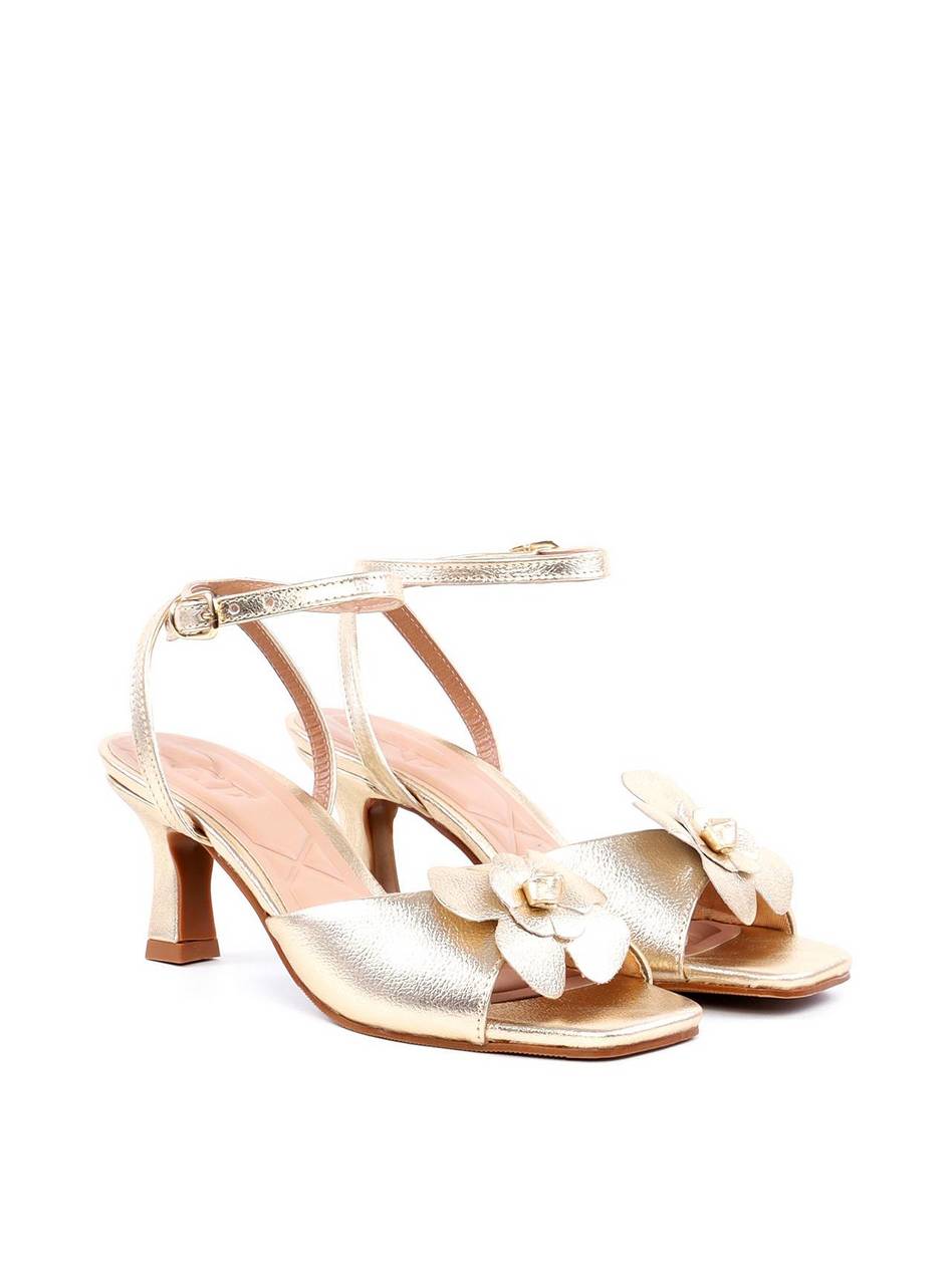 Sandália de Salto Fino com Flor - Ouro SDI-11846 - AU
