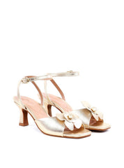Sandália de Salto Fino com Flor - Ouro SDI-11846 - AU