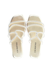 Rasteira com Tiras Cruzadas e Strass - Ouro SDI-11891 - AU