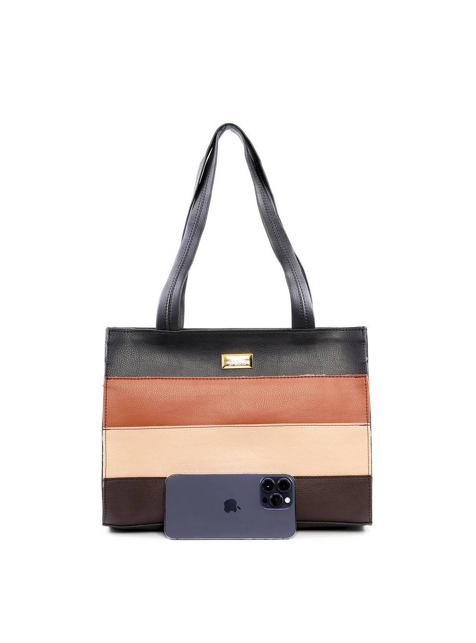 Bolsa Tote Estruturada com Retalhos - Preta BSI-6464 - PR
