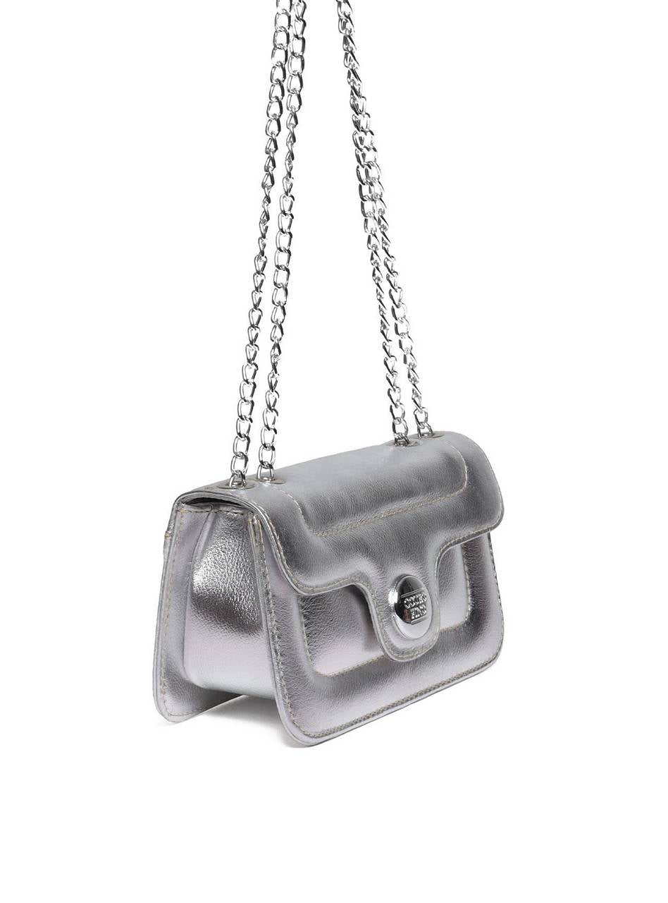 Bolsa Satchel Retangular com Tampa Matelasse - Prata BSI-5967 - PT