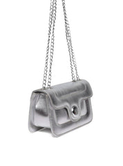 Bolsa Satchel Retangular com Tampa Matelasse - Prata BSI-5967 - PT