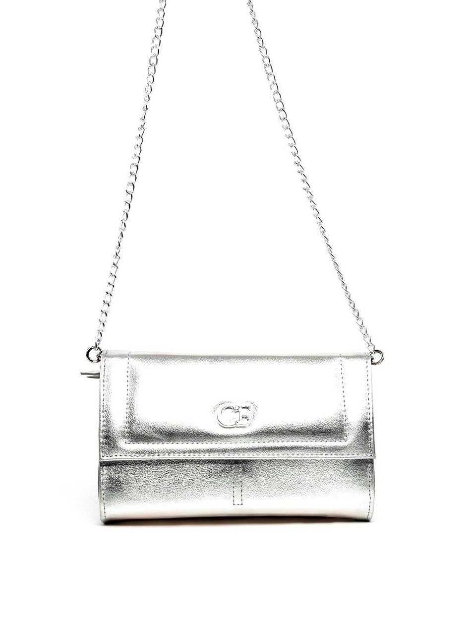 Bolsa Clutch Retangular com Alça de Corrente - Prata BSI-6244 - PT