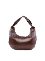 Bolsa Hobo de Couro com Argolas e Bag Charm - Cacau BSI-6226 - CA