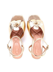 Sandália de Salto Fino com Flor - Ouro SDI-11846 - AU