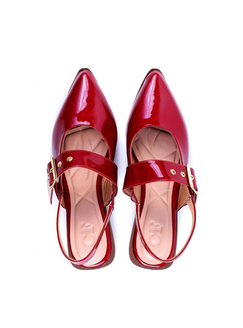 Sapatilha Slingback com Maxi Fivela e Ilhós - Vermelha SDI-11728 - VE