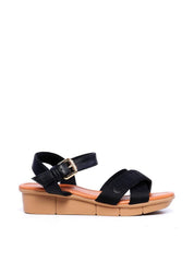 Sandália Feminina Anabela Confort com Tiras Cruzadas - Preta SDI-11694 - PR