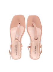 Sandália Salto Bloco Rasa com Aplique de Flor SDI-12208 - NU