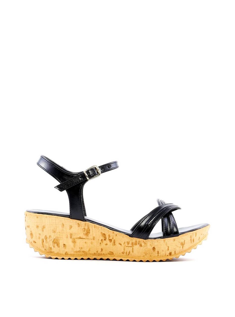 Sandália Anabela com Tira Pespontada - Preta SDI-11898 - PR