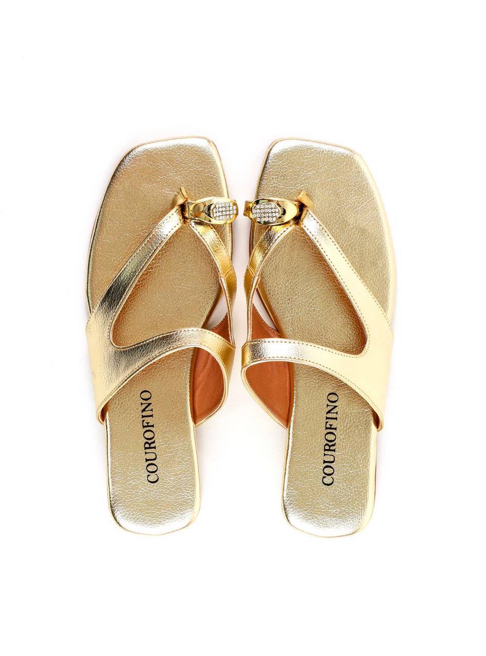 Rasteira com Recorte e Detalhe Orgânico - Ouro SDI-11961 - AU