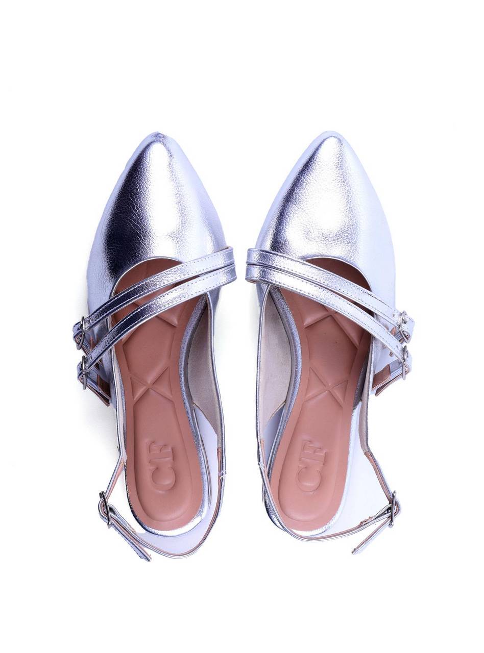 Sandália Slingback com Fivelas Laterais - Prata SDI-11736 - PT