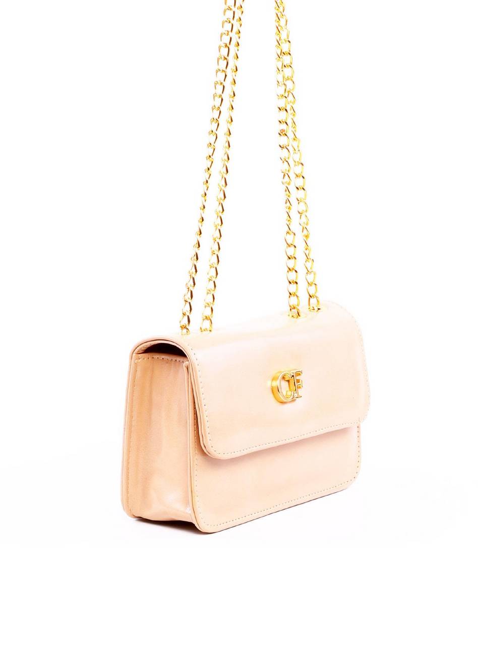Bolsa Satchel Quadrada com Alça de Corrente - Nude BSI-6287 - NU