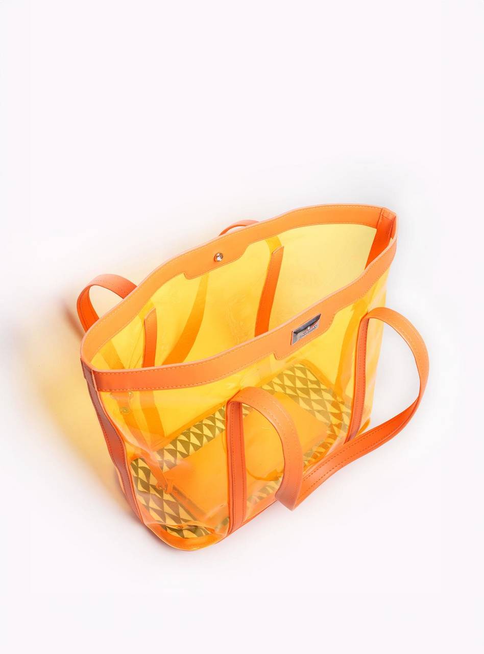 Bolsa Shopper Praia Transparente Média Laranja BSI-5871 - LR
