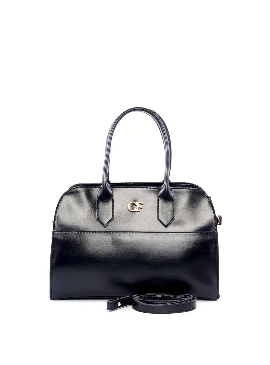 Bolsa Tote de Alça Dupla com Costuras e Fivelas - Preta BSI-6209 - PR