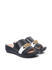 Sandália Feminina Couro Tamanco Anabela Confort Preta SDI-11595 - PR