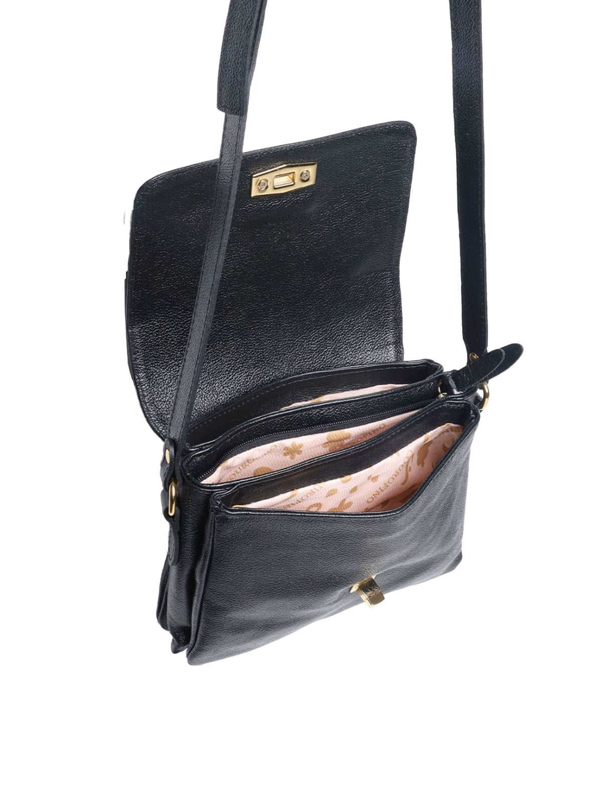 Bolsa Saddle Pequena Couro Alça Regulável Preta BSI-5739 - PR