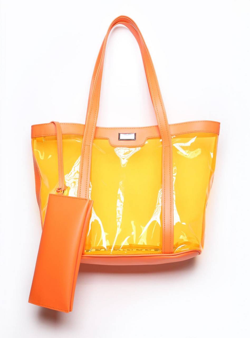 Bolsa Shopper Praia Transparente Média Laranja BSI-5871 - LR