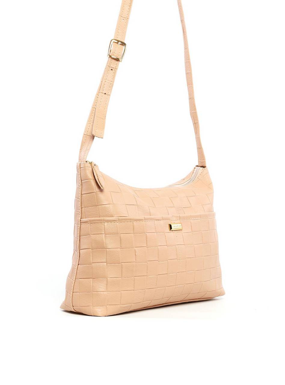 Bolsa Hobo Transversal em Tressê - Nude BSI-6123 - NU