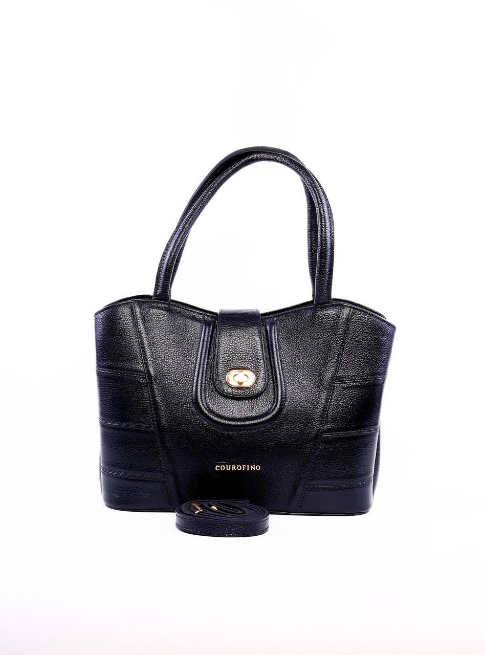 Bolsa Tote com Detalhes de Costura e Alça Dupla - Preta BSI-6258 - PR